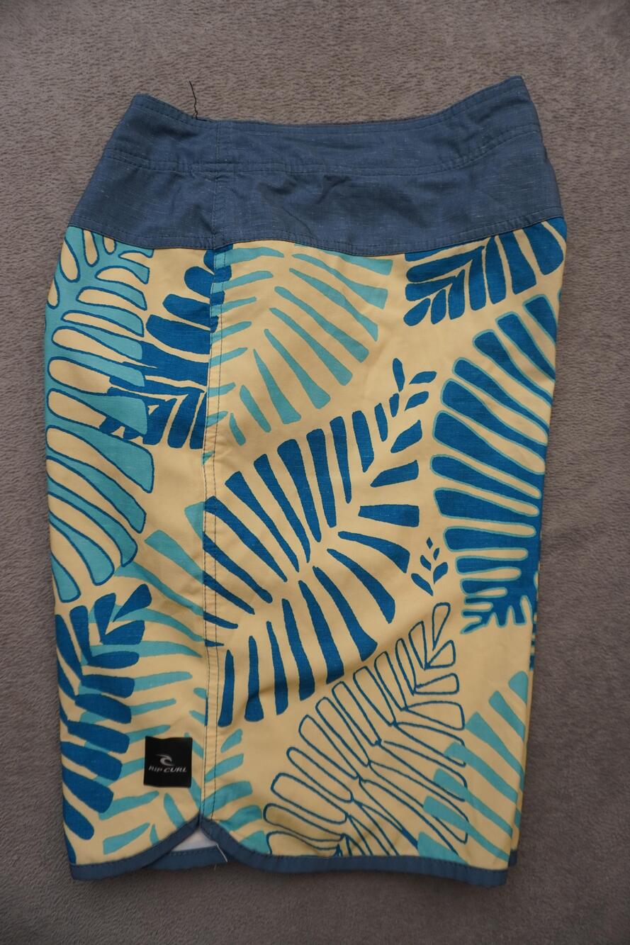 Rip Curl Mirage Board Shorts Mens 33 Blue Yellow Tropical Leaf Swim Trunks Zip - Picture 7 of 13